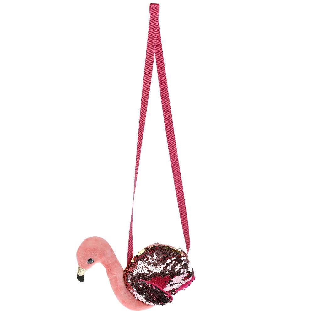 Мягкая сумочка в виде фламинго из пайеток 16 х 18 см  