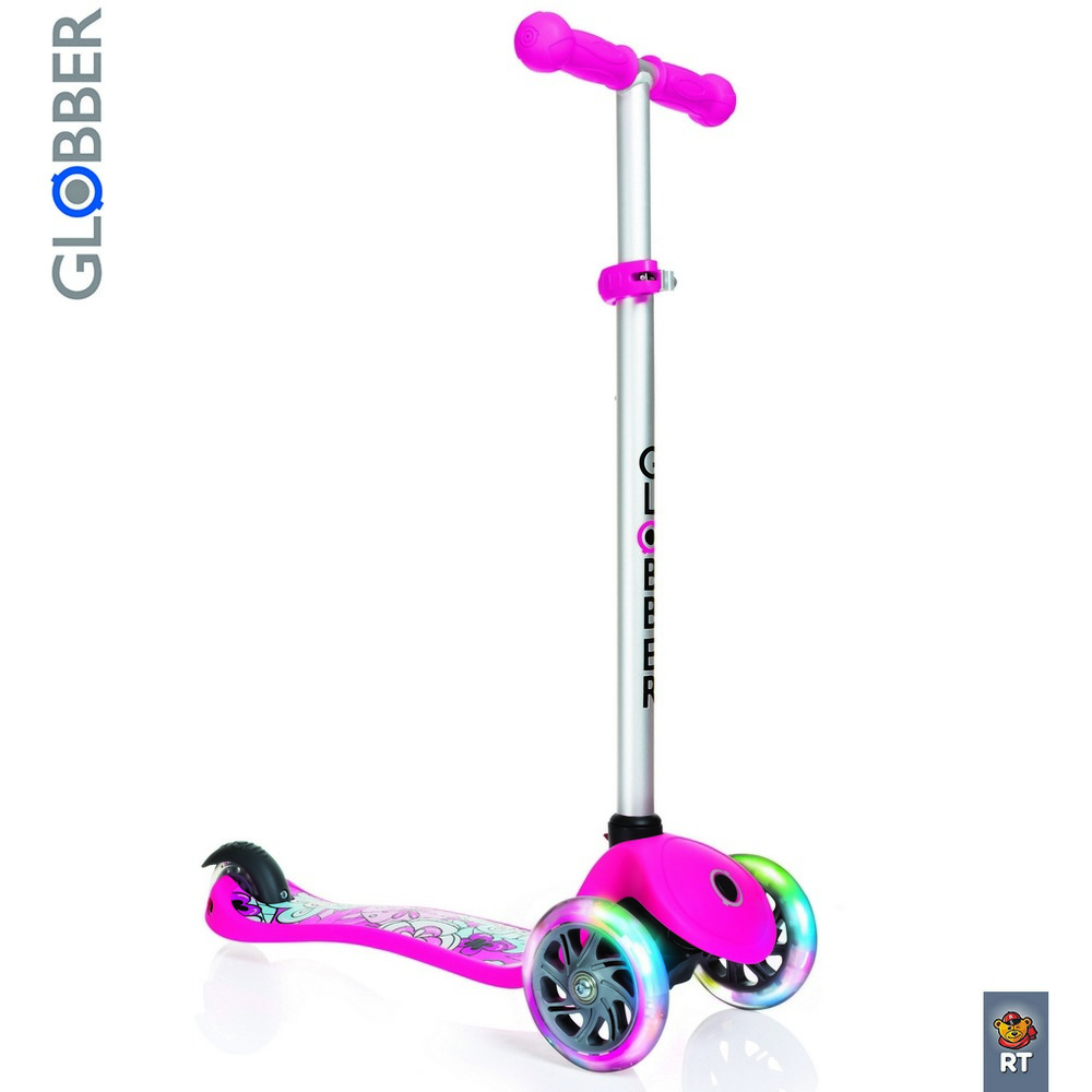 Самокат Y-SCOO Globber Primo Fantasy с 3 светящимися колесами Flowers Neon pink Самокат Y-SCOO Globber Primo Fantasy с 3 светящимися колесами Flowers Neon pinkТрехколесные самокаты<br>Самокат Y-SCOO Globber Primo Fantasy с 3 светящимися колесами Flowers Neon pink<br>