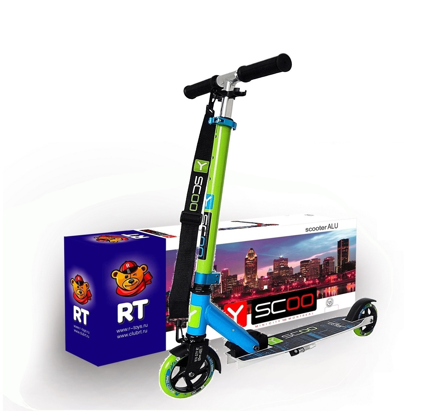 Двухколесный самокат Mini City 125 Montreal kiwi+light blue Y-Scoo, 4415RT