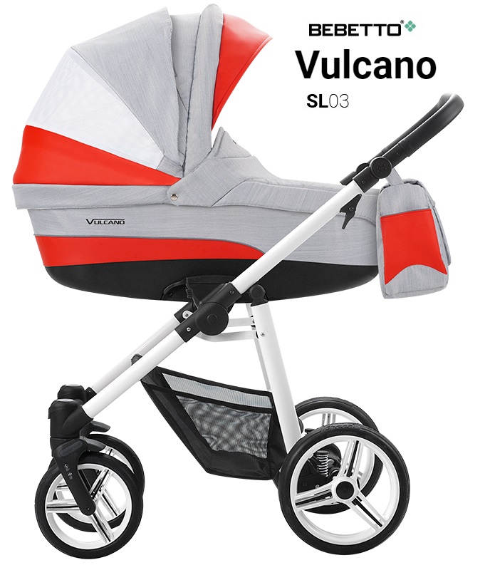 Детская коляска Bebetto Vulcano New ecco 2 в 1, шасси белая/BIA SL03  