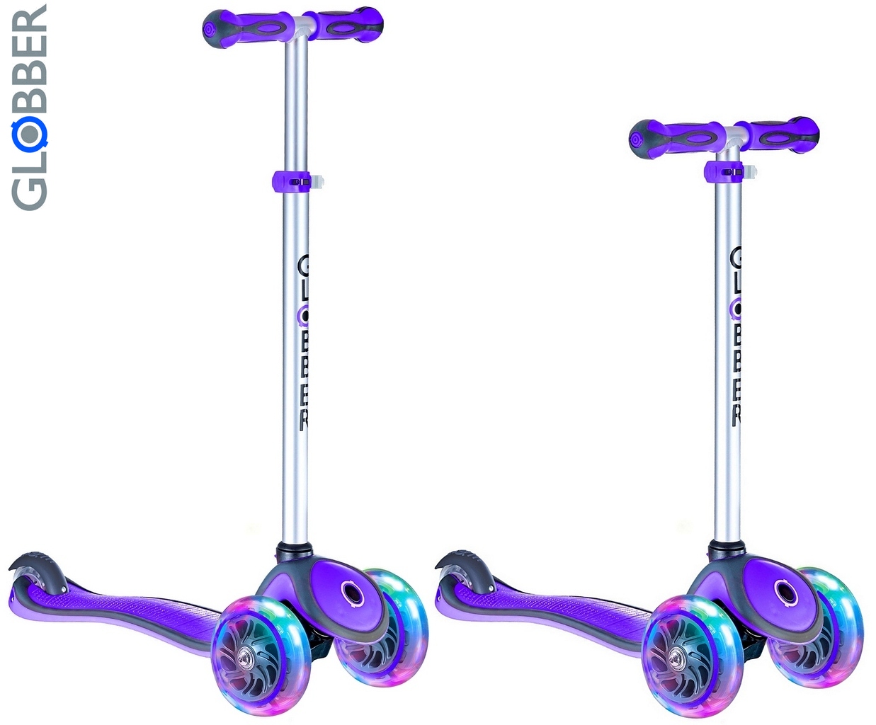 Самокат Globber Primo Plus Lights со светящимися колесами, цвет -  Purple  