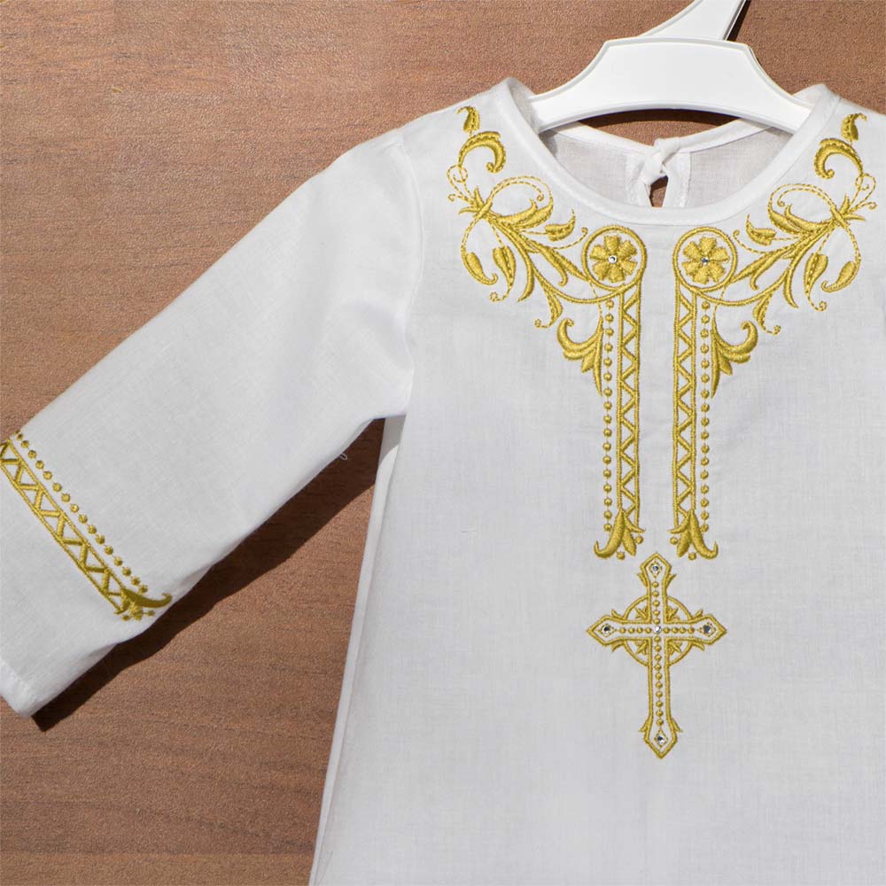 Крестильная рубашка с вышивкой золотом – модель 1  