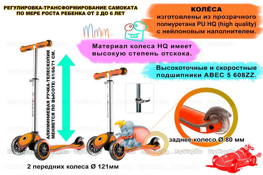Трехколесный самокат Y-SCOO Globber My free orange, 4581RT