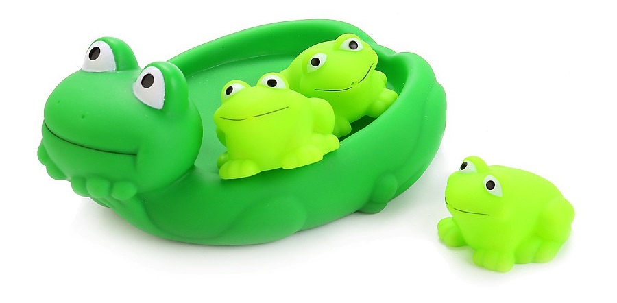 Игрушки для ванной – Лягушка-мыльница и 3 лягушонка, в сетке  