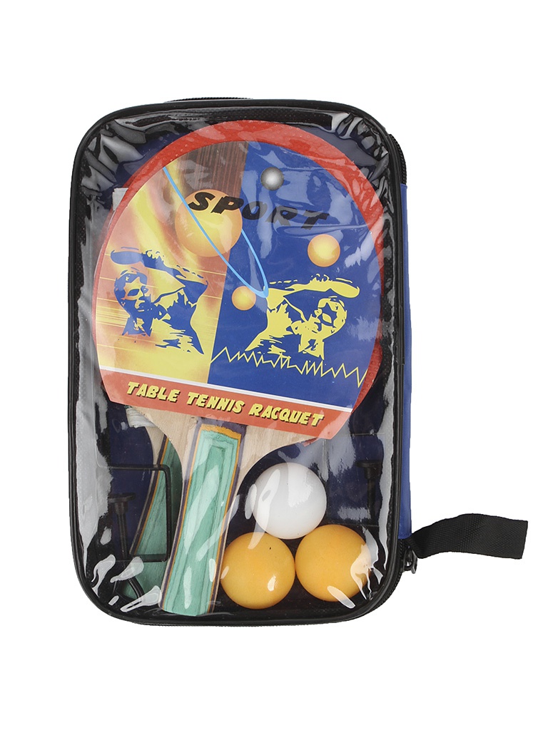 Набор для настольного тенниса с 2 ракетками, 3 шариками и сеткой, в сумке  
