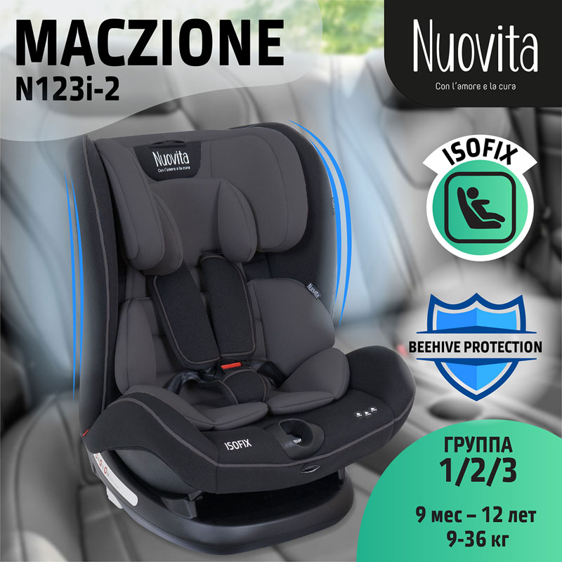 Автокресло Nuovita Maczione N123i-2, Grigio scuro/Тёмно-серый  