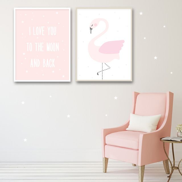 Постер - Розовый фламинго, размер А4  