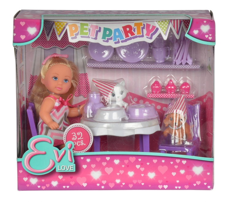 Кукла Еви с набором - День рождения питомцев, 12 см  