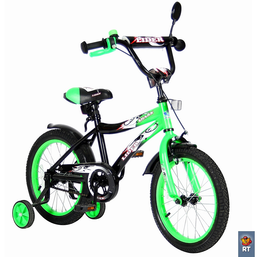 Двухколесный велосипед Lider shark, диаметр колес 16 дюймов, зеленый/черный  