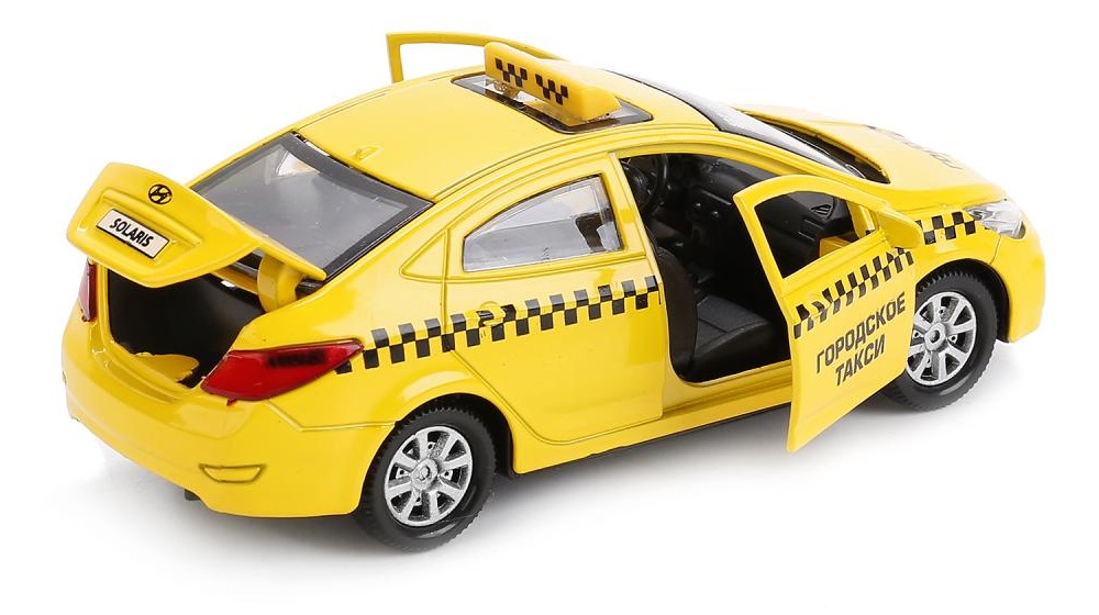 Машина металлическая Hyundai Solaris Такси 12 см, открываются двери и багажник, инерционная  