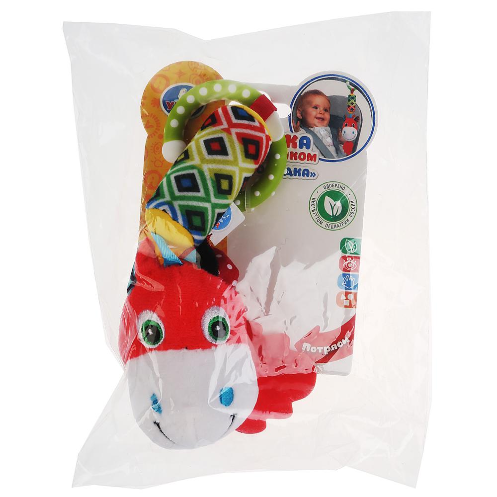 Текстильная игрушка подвеска-пищалка с колокольчиком - Лошадка  