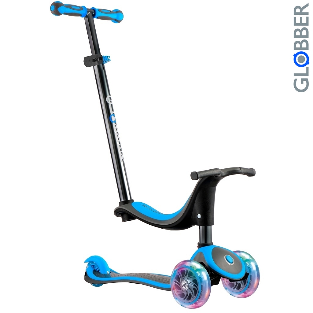 Самокат 462-130 Globber Evo 4 in 1 Titanium с 3 светящимися колесами Neon Blue Самокат 462-130 Globber Evo 4 in 1 Titanium с 3 светящимися колесами Neon BlueТрехколесные самокаты<br>Самокат 462-130 Globber Evo 4 in 1 Titanium с 3 светящимися колесами Neon Blue<br>