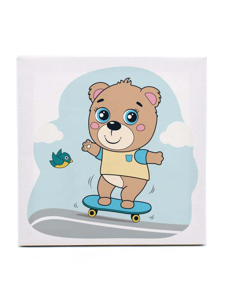Раскраска на холсте - Медвежонок на скейте, 20 х 20 см  