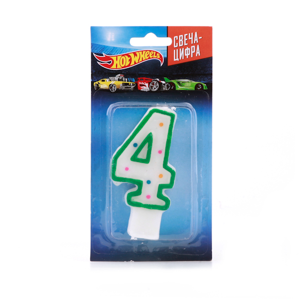 Свеча-цифра «4» - Hot Wheels Свеча-цифра «4» - Hot WheelsСвечи для торта<br>Свеча-цифра «4» - Hot Wheels<br>