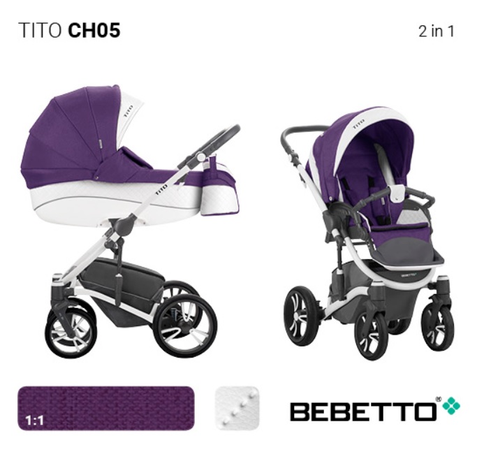 Детская коляска Bebetto Tito Chanel 2 в 1, шасси белая/bia CH05  