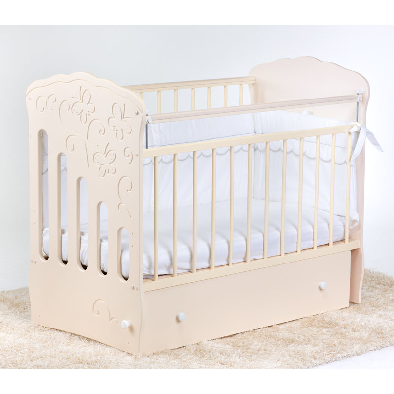 Кроватка детская - Бабочка, маятник поперечный с ящиком, айвори  