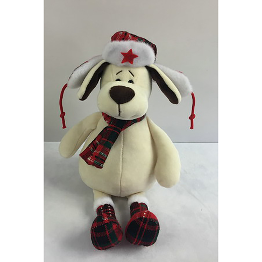 Мягкая игрушка - Собака в ушанке с шарфом, 18 см.
