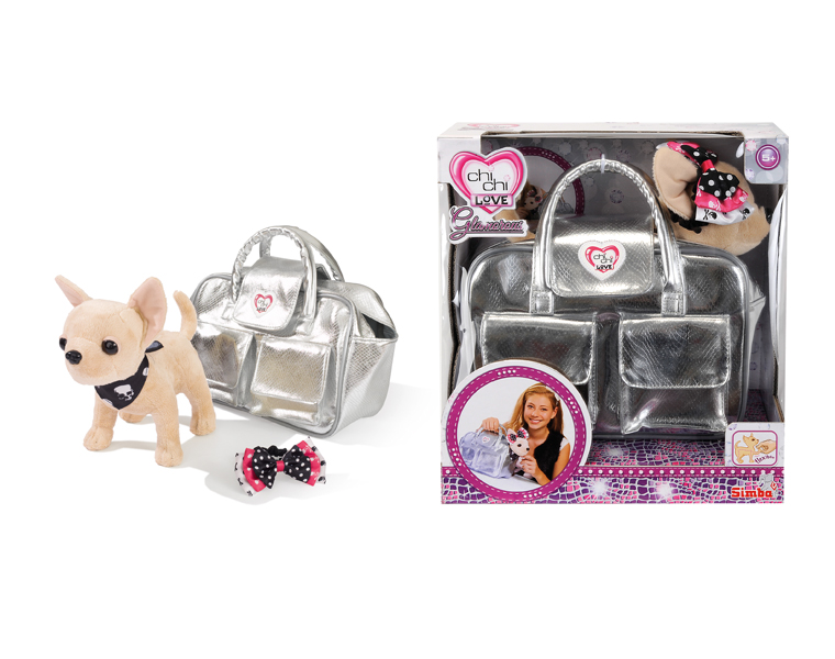 Игровой набор с плюшевой собачкой Гламур, с серебристой сумочкой  