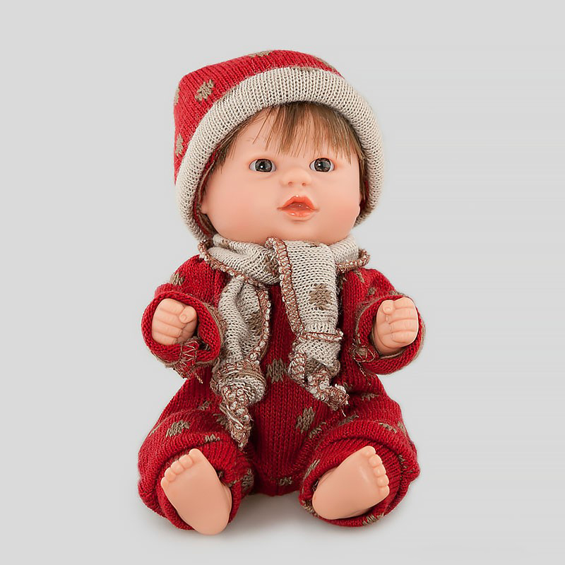 Кукла Бебетин в комбинезоне с шапкой и шарфиком, 21 см