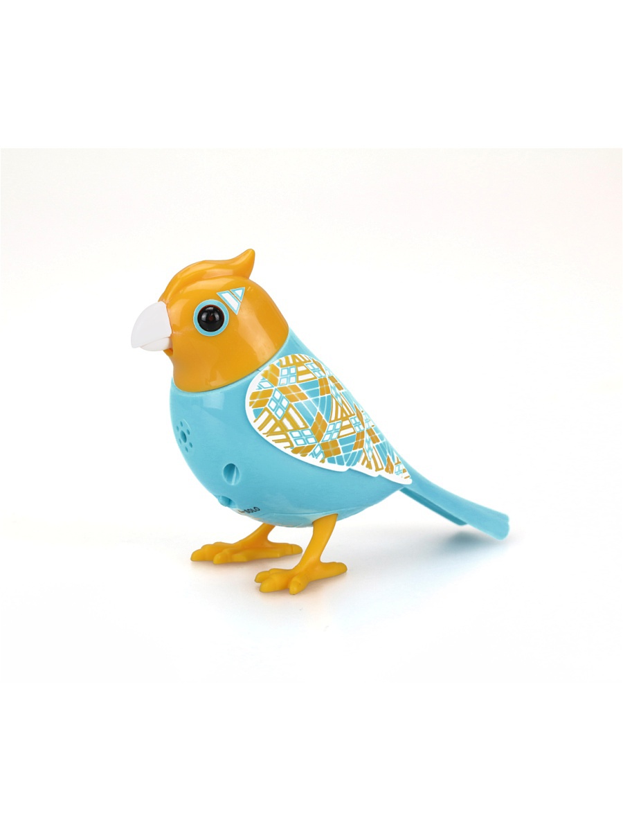 Птичка DigiFriends с большой клеткой и кольцом, желтая голова и голубое туловище  