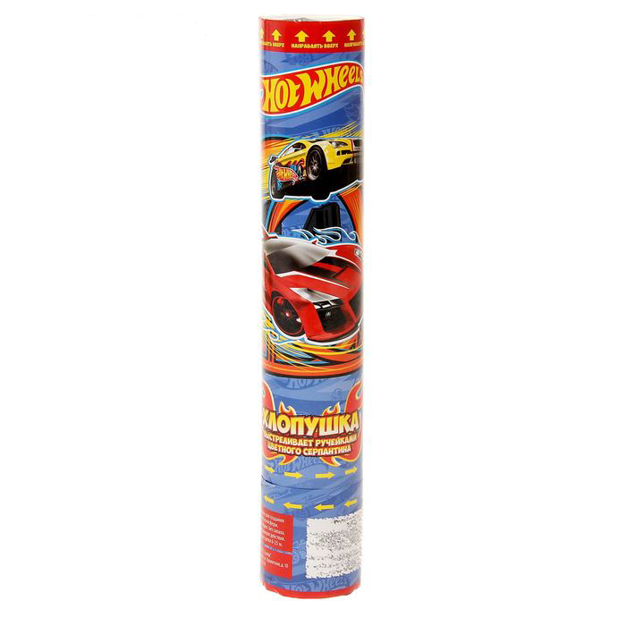 Пневматическая хлопушка - Hot Wheels, 30 см, выстреливает бумажными фигурками Пневматическая хлопушка - Hot Wheels, 30 см, выстреливает бумажными фигуркамиХлопушки<br>Пневматическая хлопушка - Hot Wheels, 30 см, выстреливает бумажными фигурками<br>