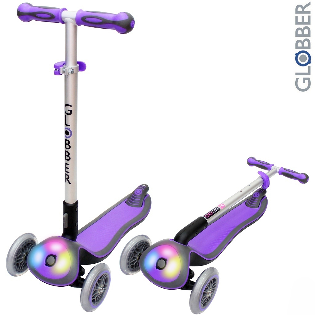 Самокат Globber Elite F My Free Fold up 448-103 со светящейся платформой, фиолетовый Самокат Globber Elite F My Free Fold up 448-103 со светящейся платформой, фиолетовыйТрехколесные самокаты<br>Самокат Globber Elite F My Free Fold up 448-103 со светящейся платформой, фиолетовый<br>