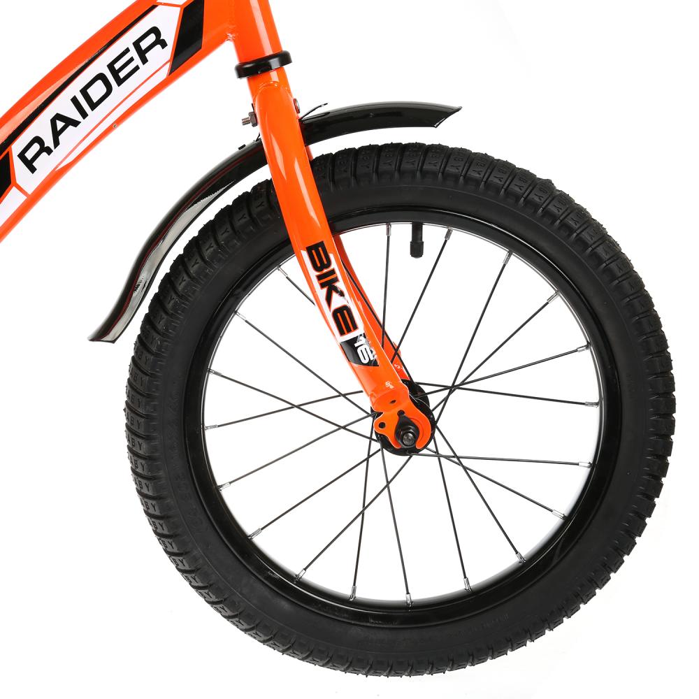 Велосипед детский двухколесный - Raider, оранжево-черный, колеса 16 дюйм, рама GW-тип, страховочные колеса, звонок  