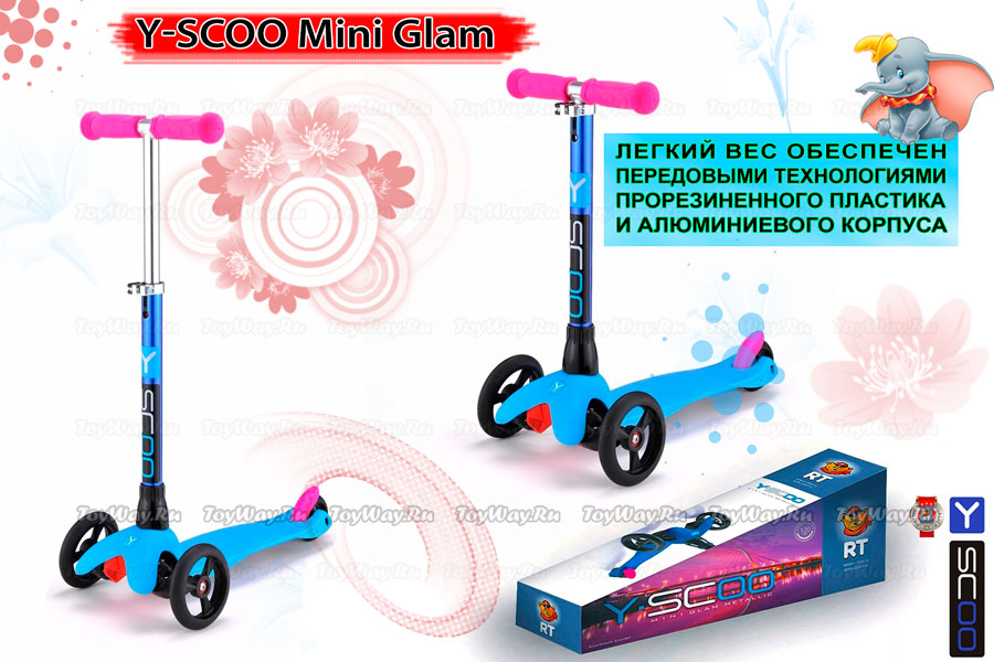 Трехколесный самокат Mini Glam Metallic light blue Y-Scoo, 4079RT 