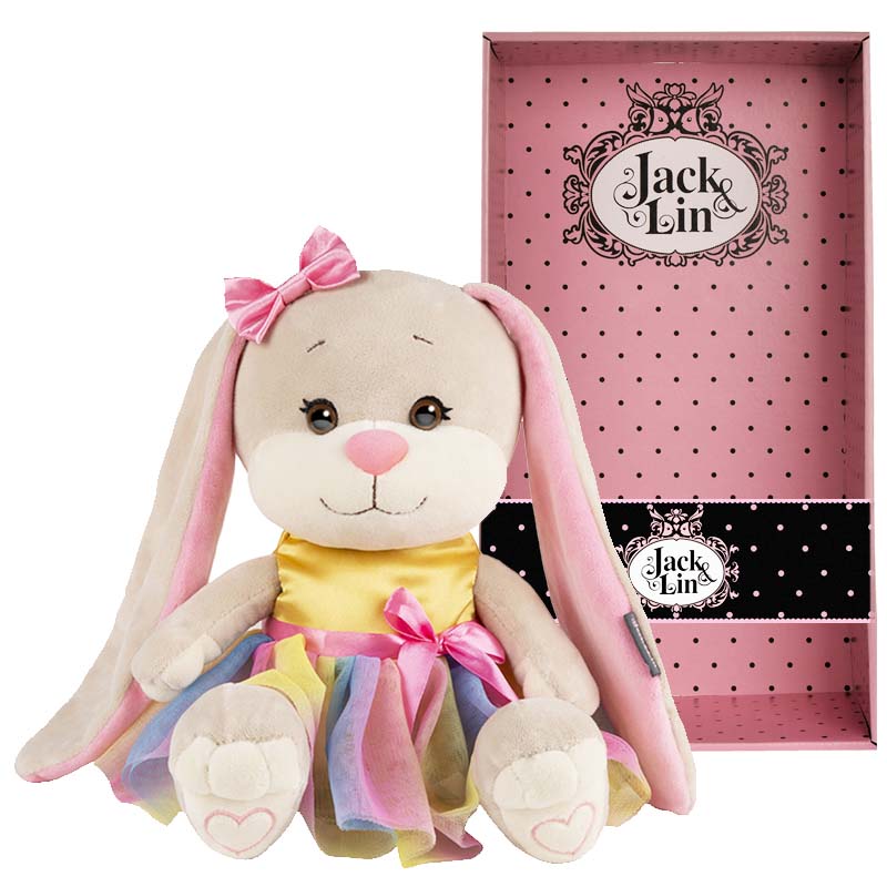 Мягкая игрушка - Зайка Jack&Lin в радужном платье, 25 см  