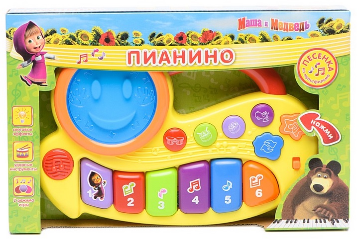 Пианино «Маша и медведь» на батарейках, со световыми эффектами Пианино «Маша и медведь» на батарейках, со световыми эффектамиСинтезаторы и пианино<br>Пианино «Маша и медведь» на батарейках, со световыми эффектами<br>