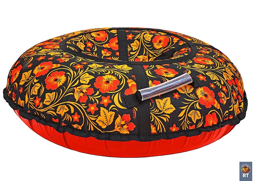 Санки надувные Тюбинг, дизайн - Узор Хохлома, автокамера, диаметр 110 см.  