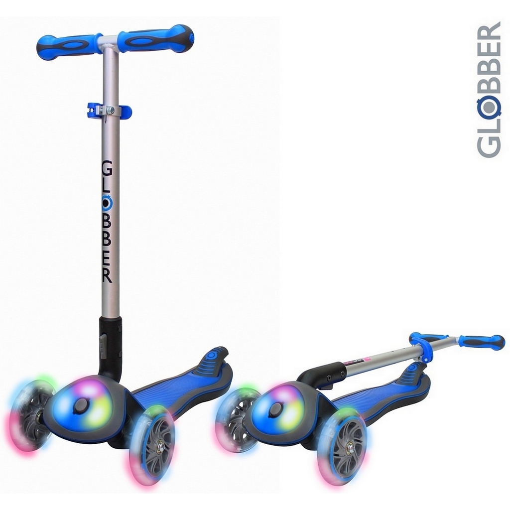 Самокат Globber Elite FL My Free Fold up 449-100 со светящейся платформой и светящимися колесами, темно-синий Самокат Globber Elite FL My Free Fold up 449-100 со светящейся платформой и светящимися колесами, темно-синийТрехколесные самокаты<br>Самокат Globber Elite FL My Free Fold up 449-100 со светящейся платформой и светящимися колесами, темно-синий<br>