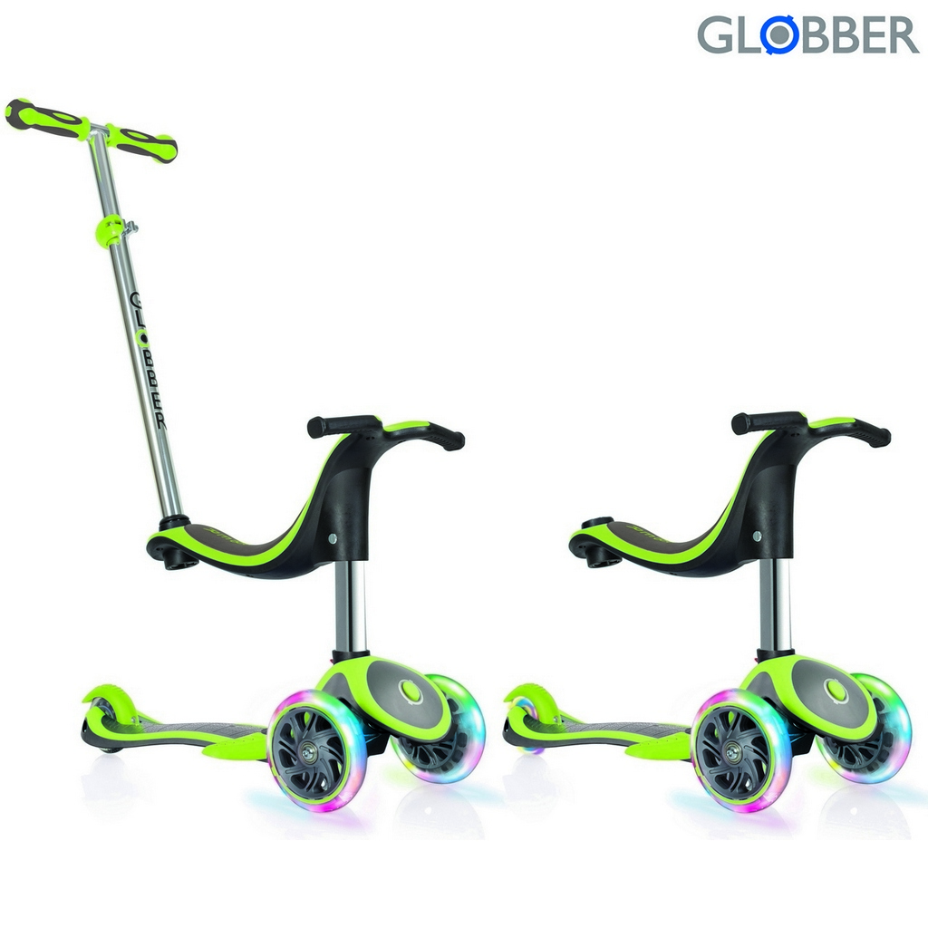 Самокат Globber Evo 4 in 1 Plus c подножками, с 3 светящимися колесами Green Самокат Globber Evo 4 in 1 Plus c подножками, с 3 светящимися колесами GreenТрехколесные самокаты<br>Самокат Globber Evo 4 in 1 Plus c подножками, с 3 светящимися колесами Green<br>