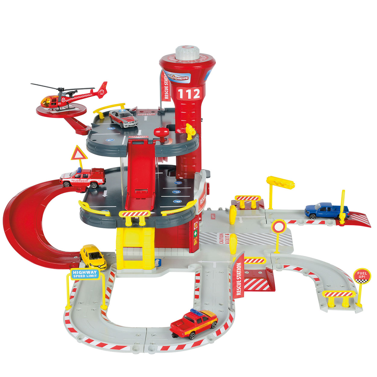 Парковка - пожарная станция Creatix Majorette, 1 вертолет + 1 машинка  