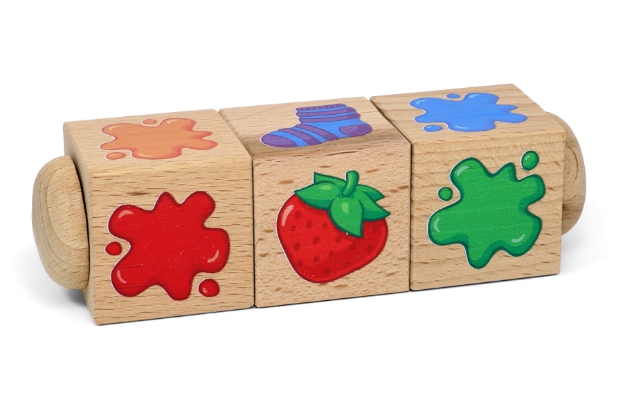 Кубики деревянные на оси - Составляем цвета, 3 кубика  