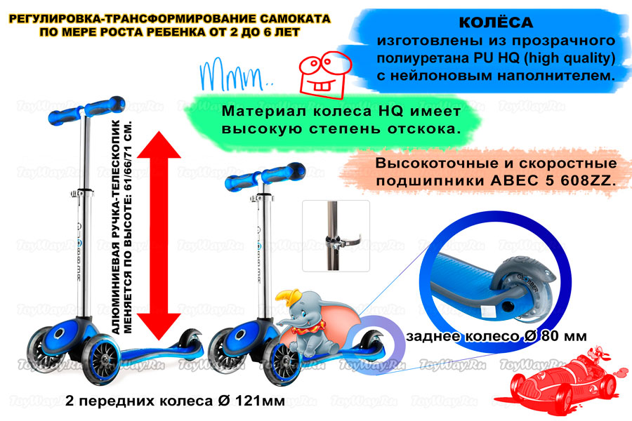 Трехколесный самокат Globber My free blue, 4585RT 