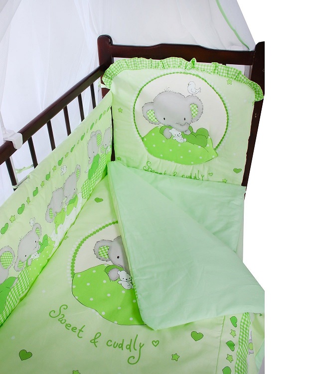 Комплект в кроватку – Слоник Боня, 7 предметов, зеленый  
