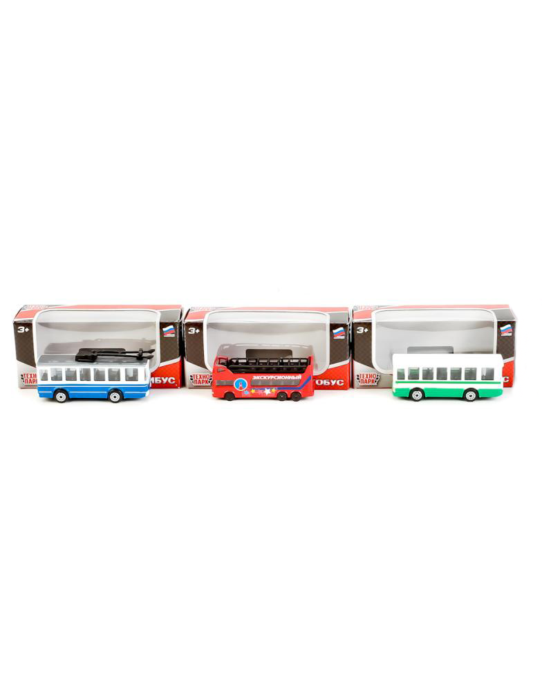 Металлическая модель - Городской транспорт: 2-этажный экскурсионный автобус/троллейбус/автобус, 7,5 см   