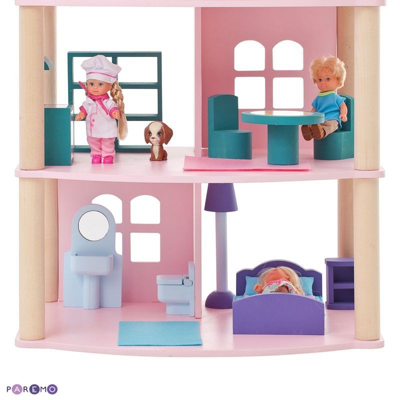 Трехэтажный домик для куклы с 14 предметами мебели - Роза Хутор  