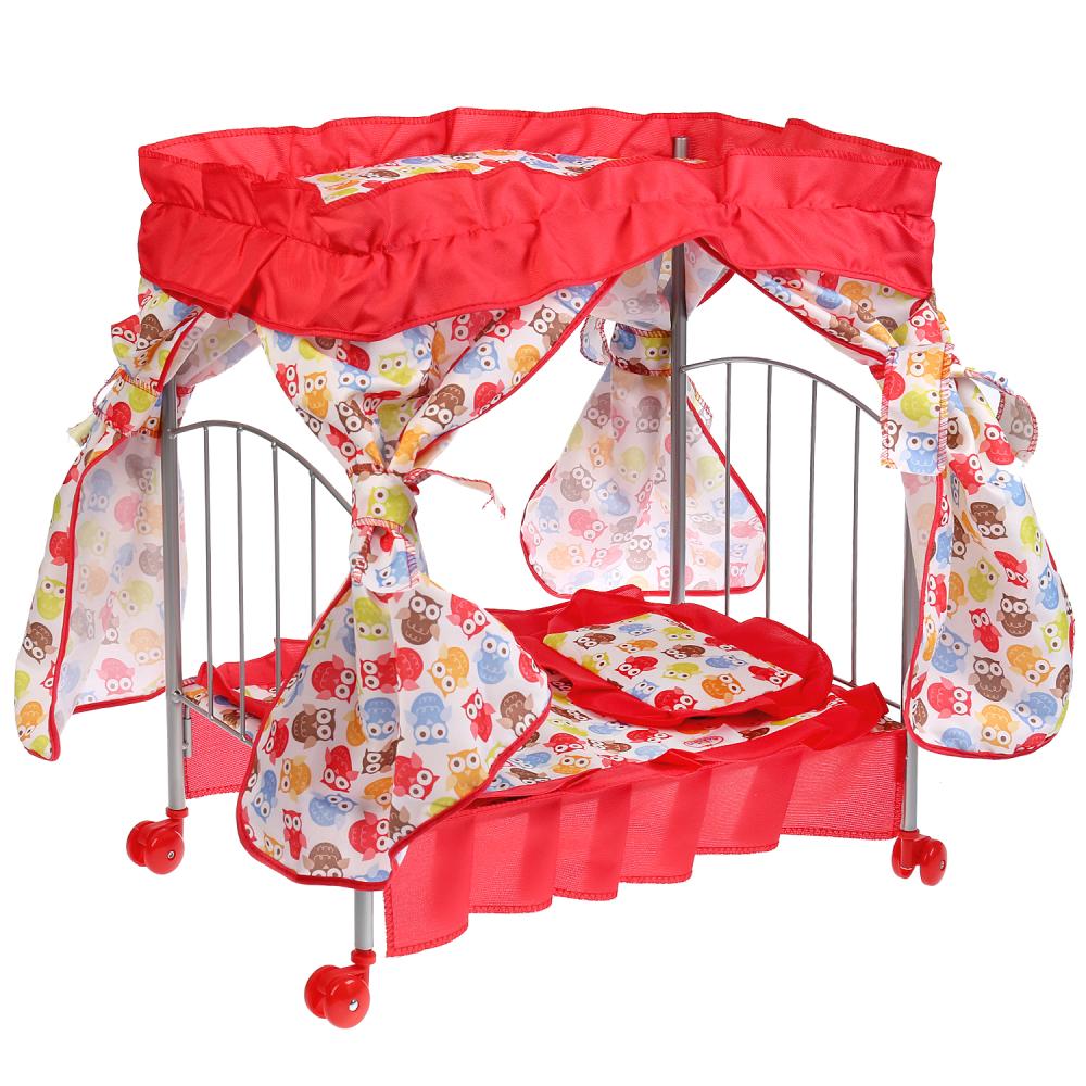 Металлическая кроватка для кукол с балдахином, подушкой, матрасом и одеялом