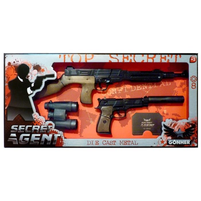 Набор - Секретный агент - Штурмовая винтовка, пистолет с глушителем на 8-ми зарядных пистонах, бинокль, удостоверение  
