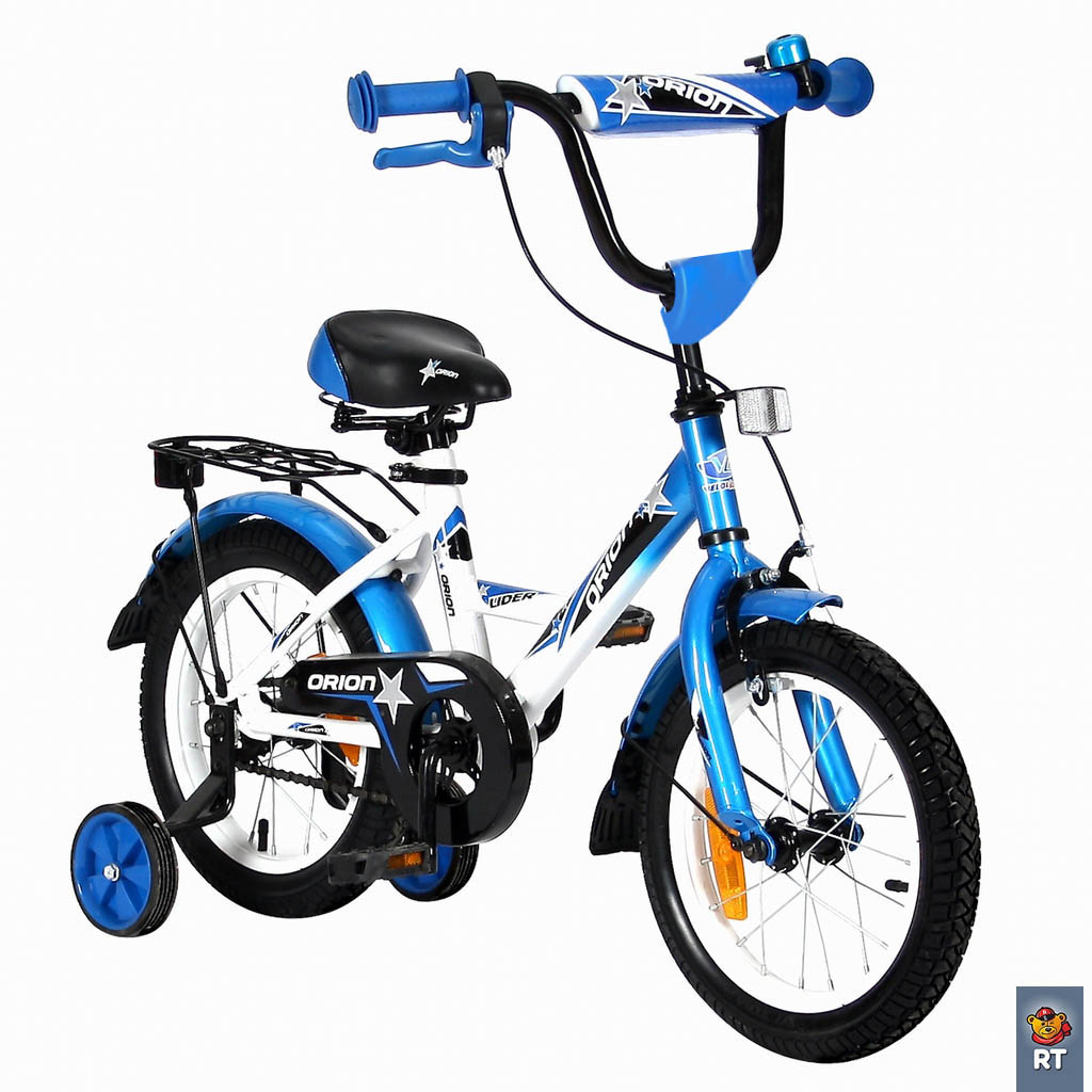 Двухколесный велосипед Lider Orion диаметр колес 14 дюймов, белый/синий  