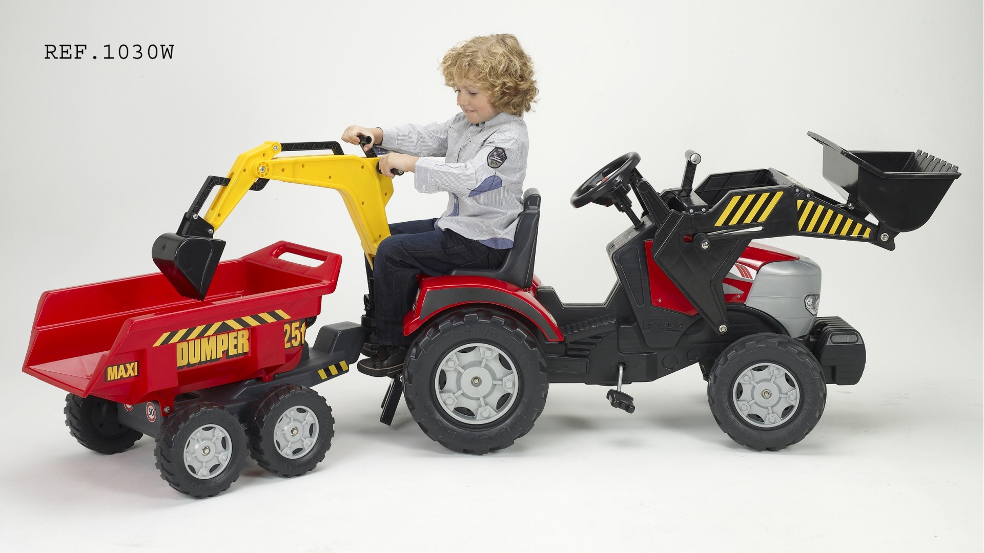 Педальный трактор-экскаватор с прицепом, красный, 225 см  