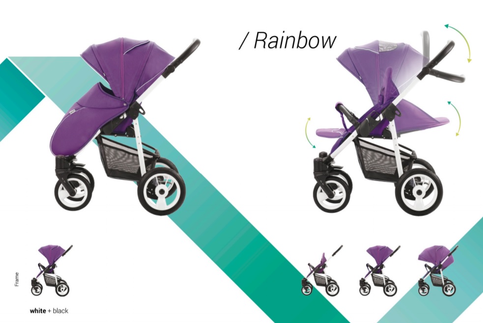 Детская прогулочная коляска Rainbow, синяя, шасси белая/BIA  