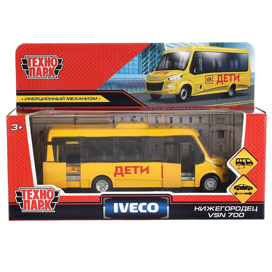 Модель Автобус Iveco Daily 15 см двери открываются инерционная металлическая  