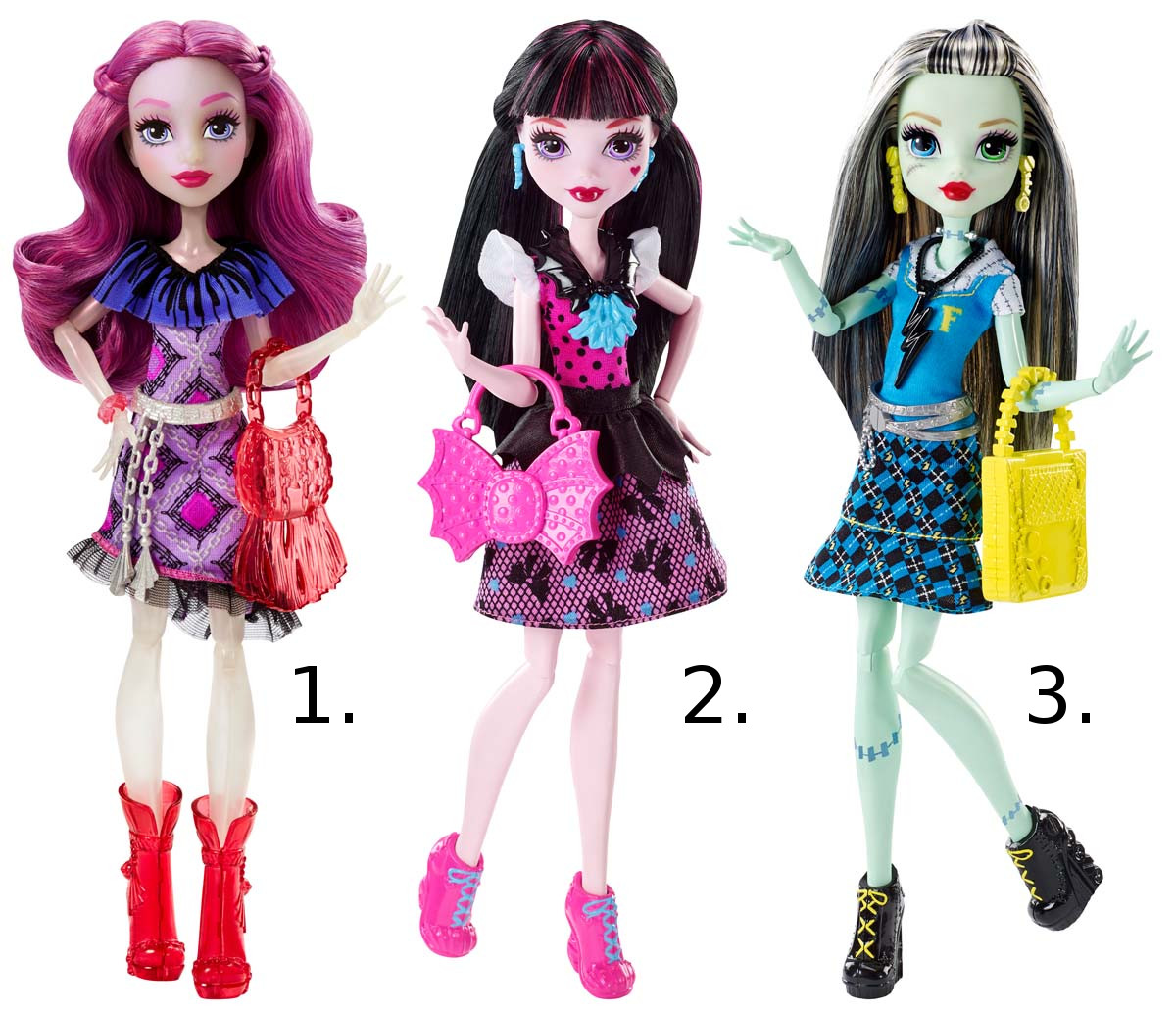 Главные персонажи из серии Monster High в модных нарядах Главные персонажи из серии Monster High в модных нарядахКуклы Ever After High и Monster High<br>Главные персонажи из серии Monster High в модных нарядах<br>