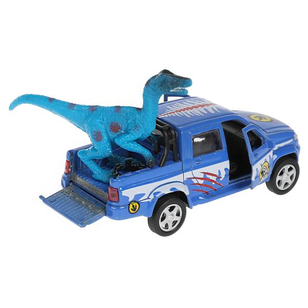 Машина УАЗ Pickup снежный 12 см с динозавром двери и багажник открываются инерционная металлическая  
