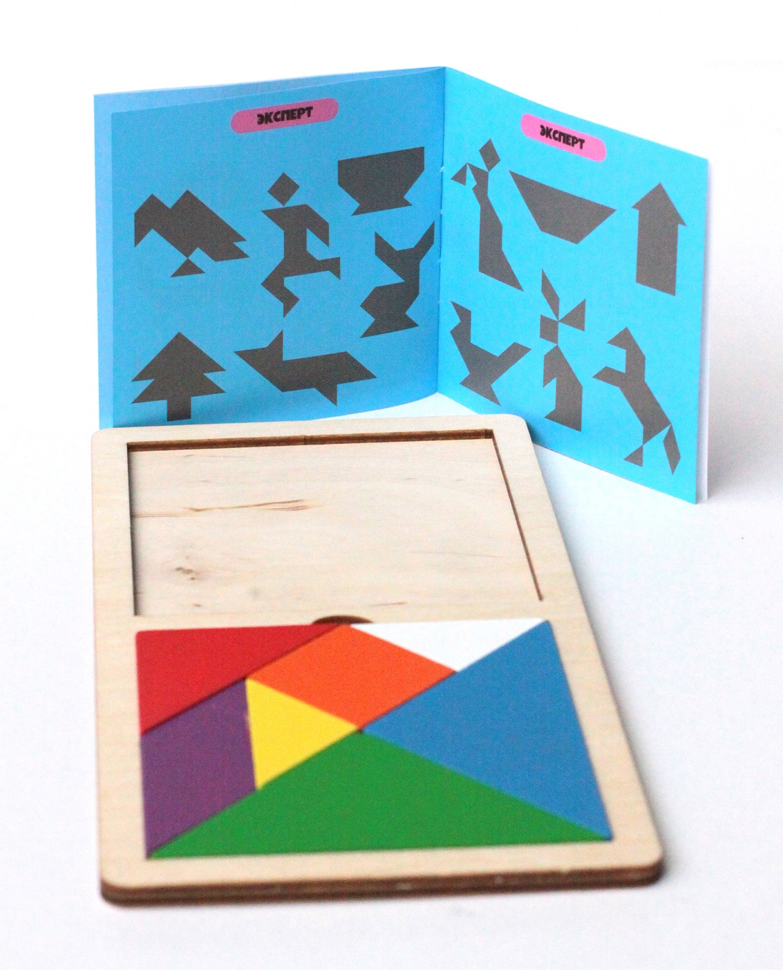Игра головоломка деревянная - Танграм, цветная, большая  