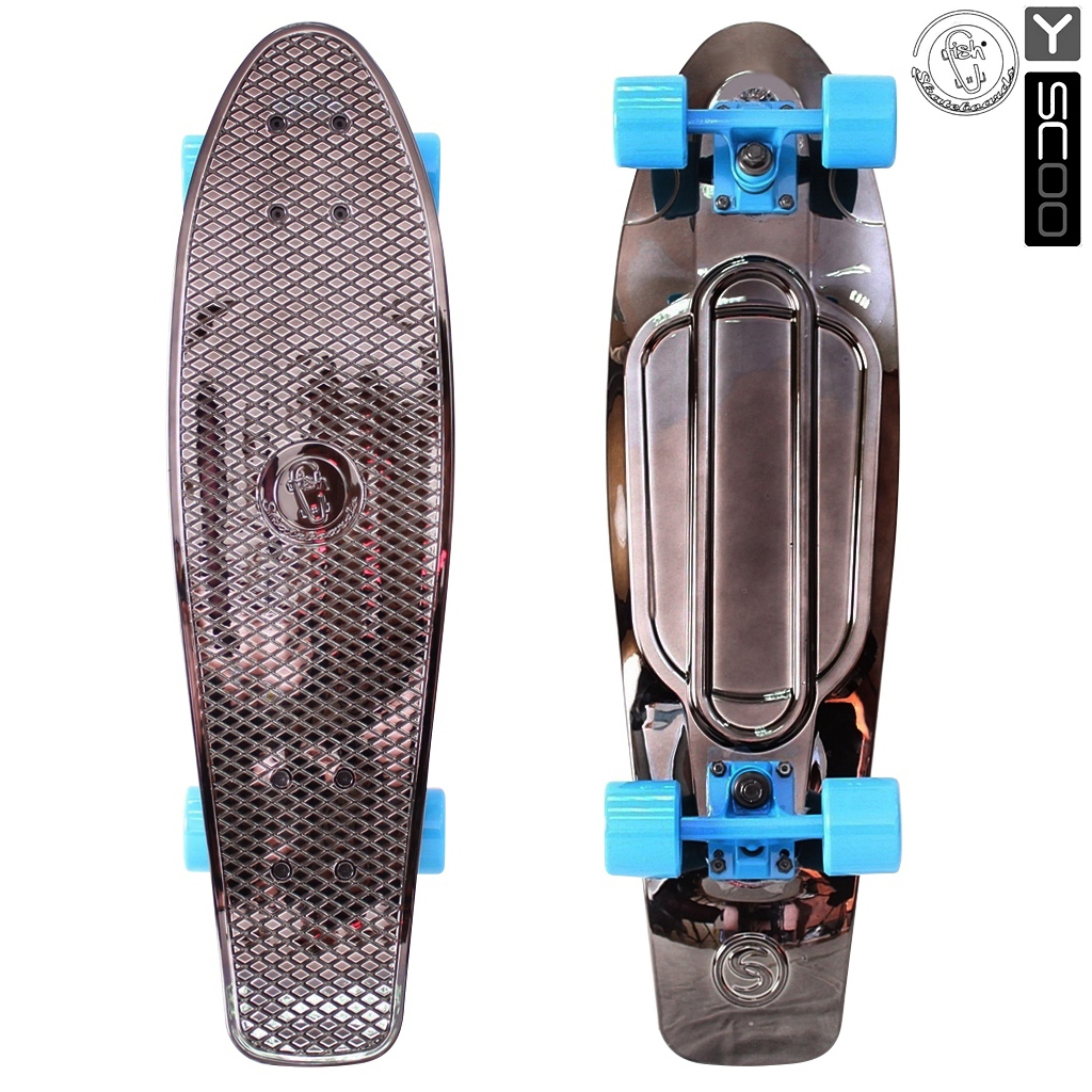 Скейтборд виниловый Y-Scoo Big Fishskateboard metallic 27 402H-Bb с сумкой, темная бронза и голубые колеса Скейтборд виниловый Y-Scoo Big Fishskateboard metallic 27 402H-Bb с сумкой, темная бронза и голубые колесаДетские скейтборды<br>Скейтборд виниловый Y-Scoo Big Fishskateboard metallic 27 402H-Bb с сумкой, темная бронза и голубые колеса<br>