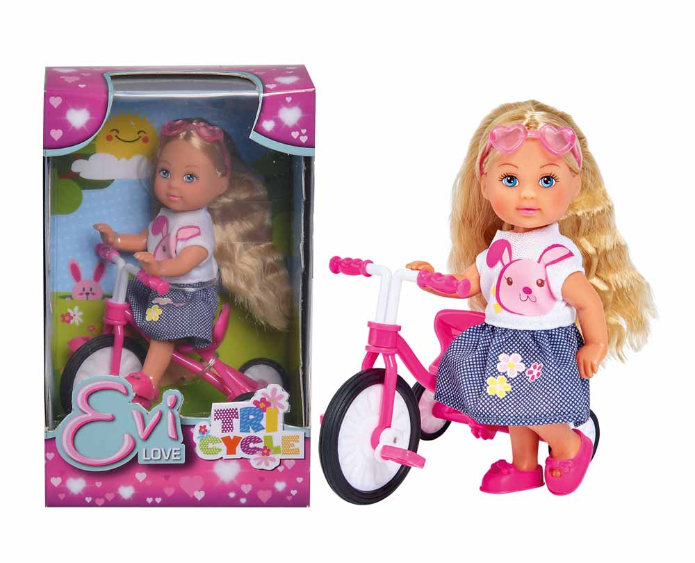 Кукла Еви на трехколесном велосипеде, 12 см  